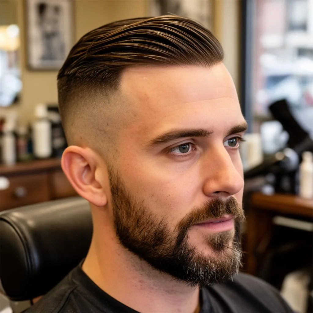 Coupe classique homme avec barbe taillée